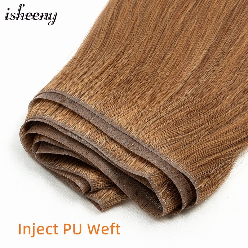 Isheeny Straight Long Tape Weft Hair 12"-22" Invisible PU Skin Weft Human Hair Extensions Natural Inject Hair Bundles 100g