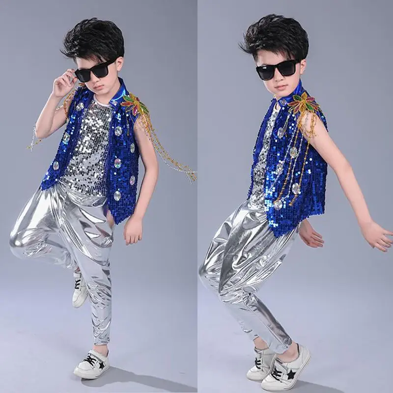 Bambini paillettes Hip Hop abiti ragazze Jazz Tap Dancing Tops + Pants Boy Child Dance Stage wear Ballroom Party Dancewear Costumes