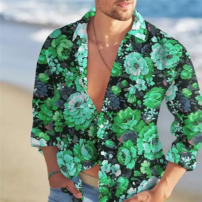 남성용 하와이안 꽃 나비 컬러 용수철 셔츠, 레저 야외 휴가 플러스 사이즈, 패션 트렌드, 핫 세일, 여름 2023