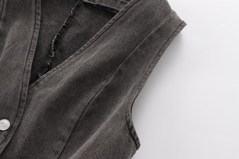 Damen neue Mode lässig kurze einreihige Jeans weste Top Retro V-Ausschnitt ärmellose Damen Oberbekleidung einzigartiges Top