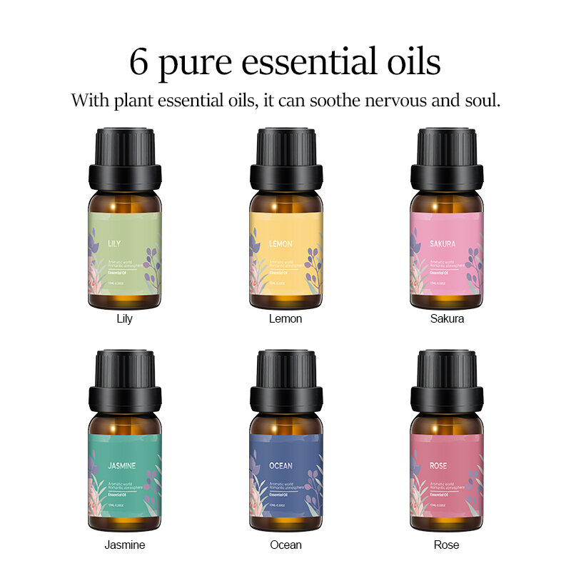 Drop shipping plantas óleos essenciais top6 conjunto para difusores de aroma aromaterapia