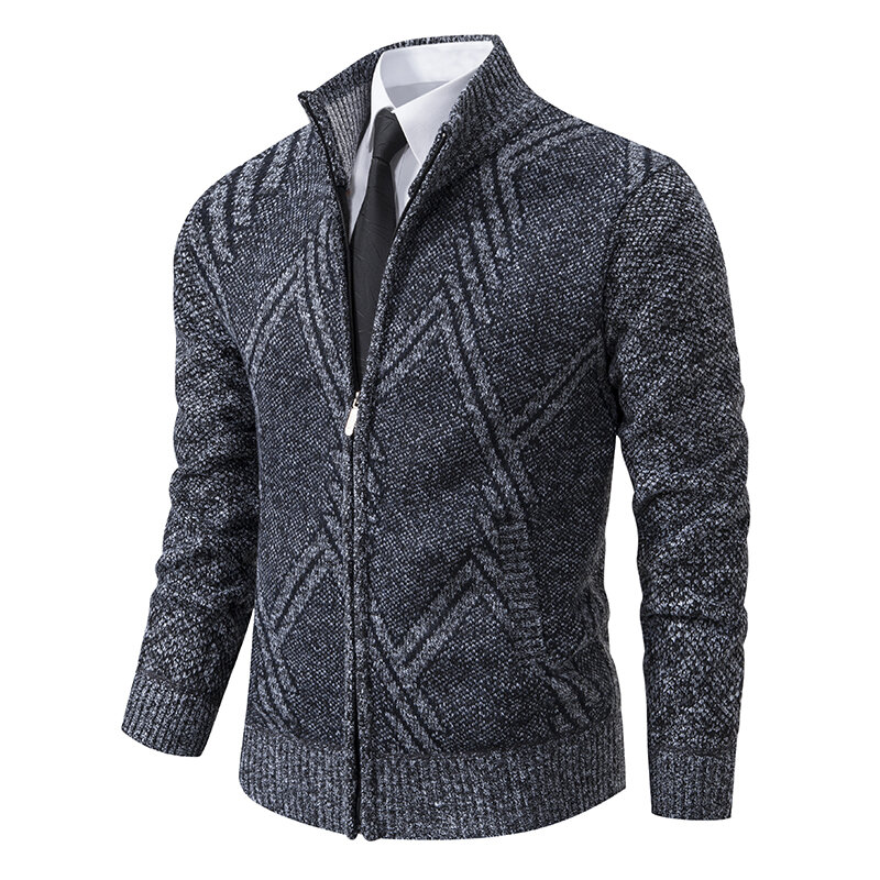 Veste zippée à col montant en tricot géométrique pour hommes, manteau mince, pull décontracté, vestes intelligentes, mode automne et hiver