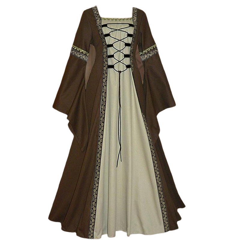 Kostiumy średniowieczne, renesans damskie sznurowane na długich sukienkach Cosplay Retro suknia Halloween karnawał Demon garnitur