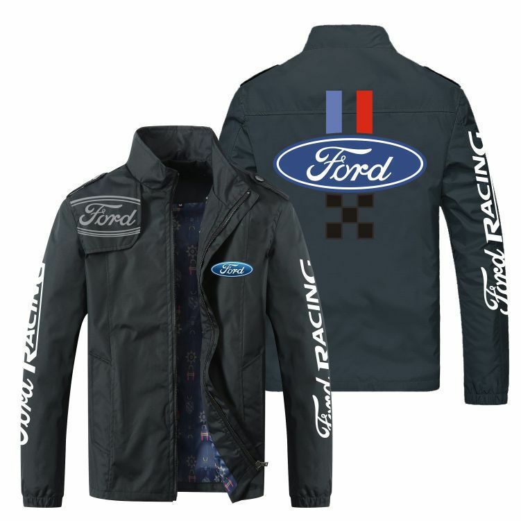 Jaqueta fina Ford com logotipo de carro masculino, jaqueta com zíper, gola alta, casual, esportes, motocicleta, moda, Cardigan, bonito, primavera e outono