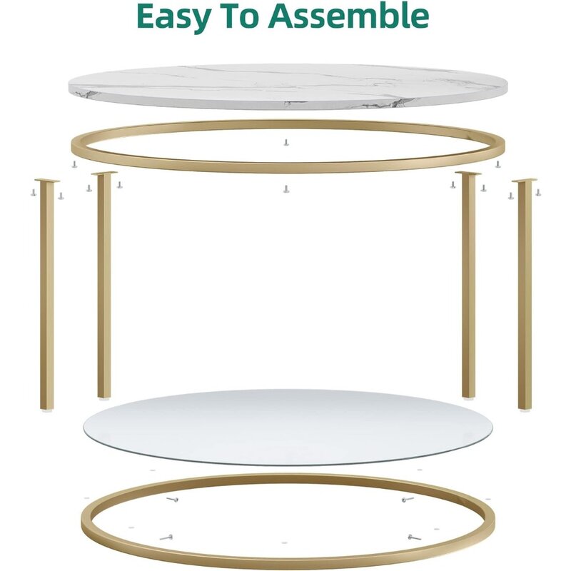 Meja kopi lingkaran 2-Tier dengan penyimpanan meja kopi bening meja restoran putih & emas perabotan Salon ruang tamu