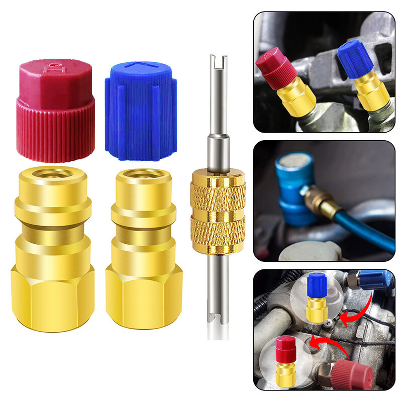 R12 To R134a Air Conditioning Fitting Port Adapter Valve Retrofit Kit 2pcs Air Conditioning Repair Tools Car Accessories