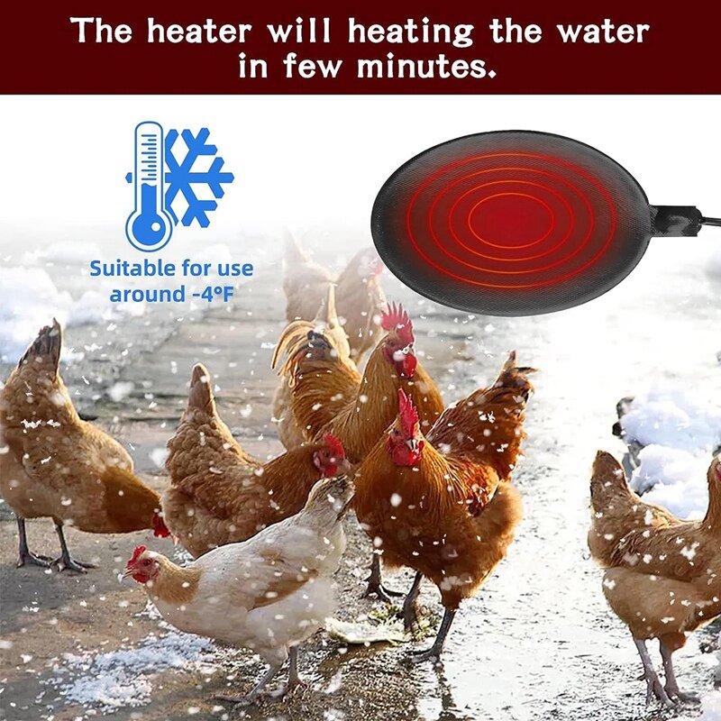 Calentador de agua para aves de corral, Deicer con Base calentada, bebedero de pollo, almohadilla calentada, enchufe estadounidense duradero, 55W, 16,5 Cm