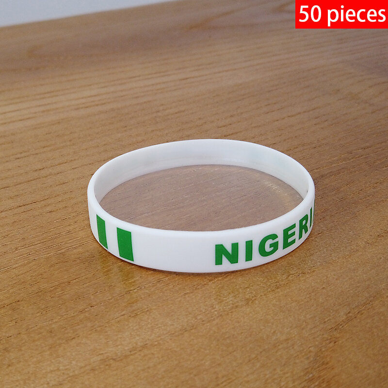 Commercio all'ingrosso personalizzato 50 pz Nigeria bandiera nazionale braccialetto Sport braccialetto in Silicone elastico accessorio moda commemorativa