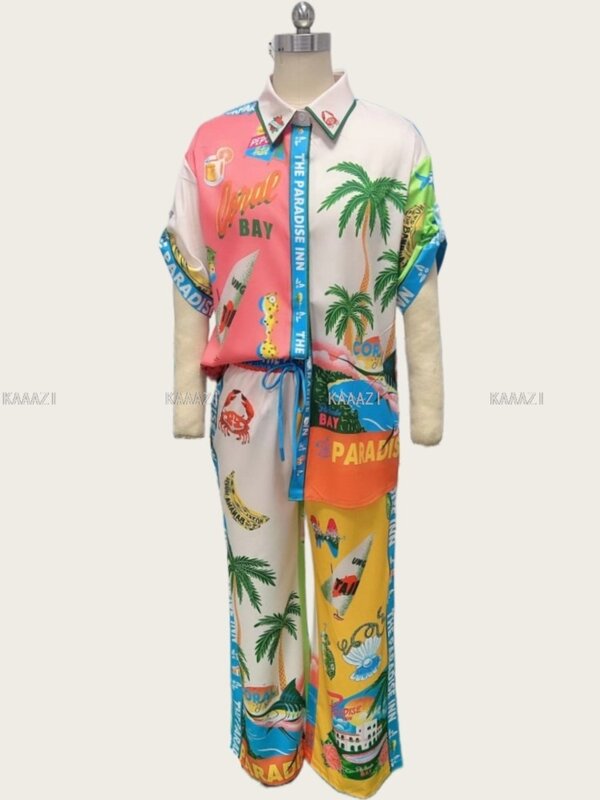 Chique Mode Polo Casual Print Pakken Vrouwen Korte Mouwen Blouse Shirt Tops Broek Dames 2 Delige Sets Nieuwe Vakantie Kleding Outfits