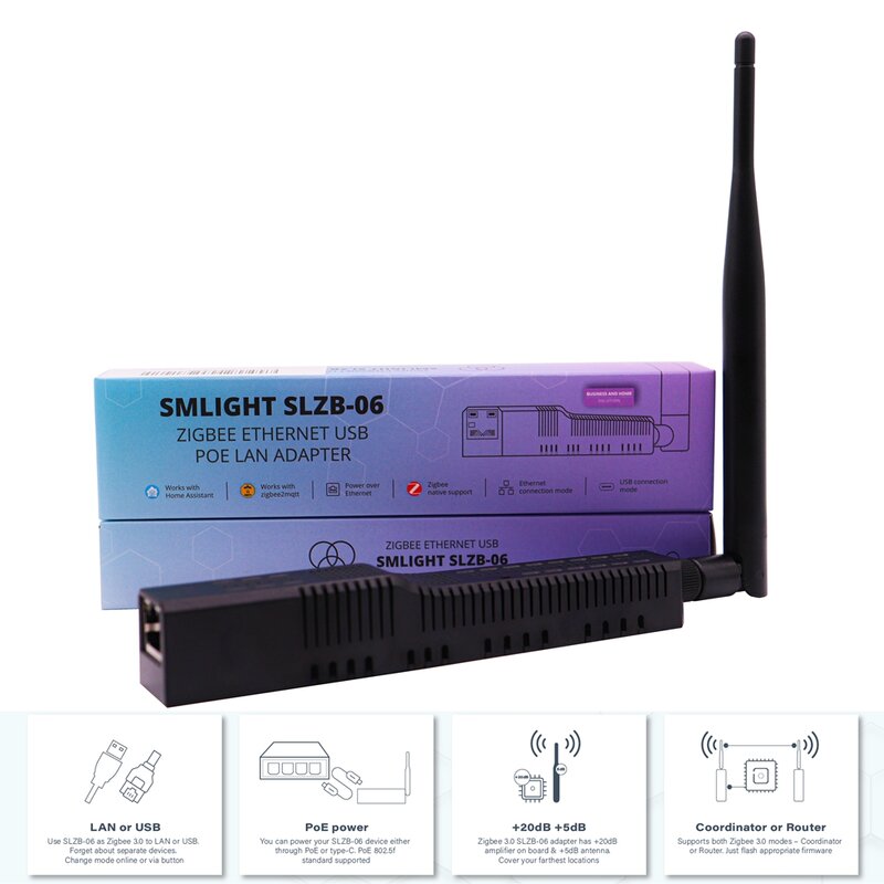 SMLIGHT SLZB-06-A Zigbee 3,0-Ethernet,USB и Wi-Fi-координатор с поддержкой PoE, работает с Zigbee2MQTT, Home Assistant, ZHA