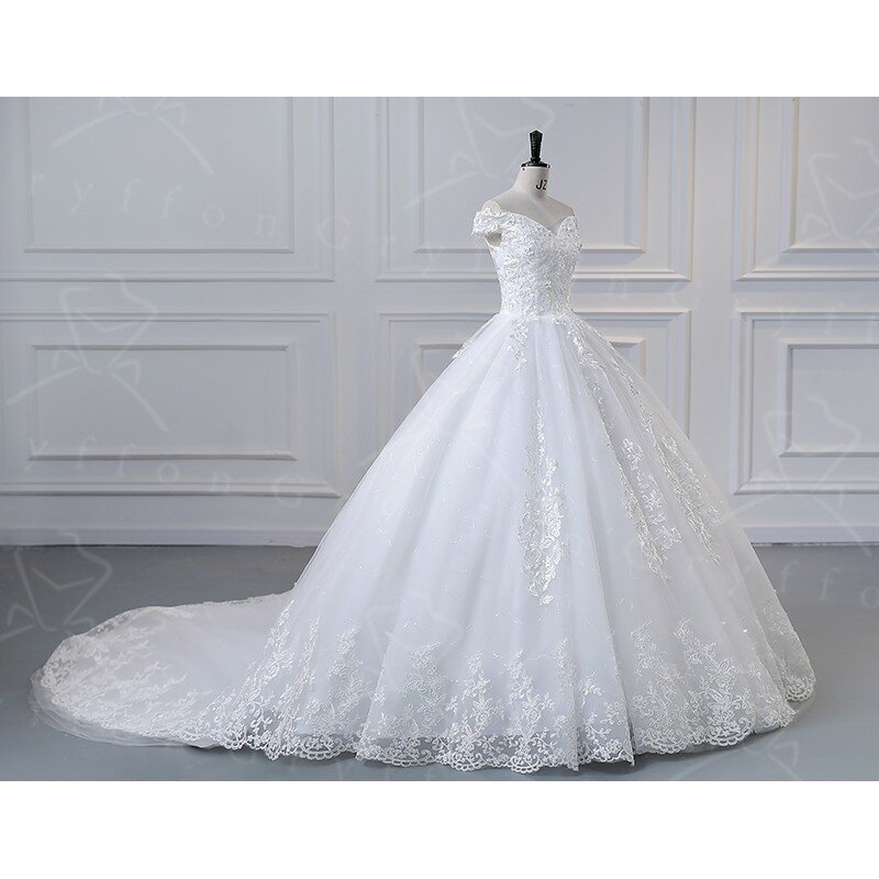 Vestido De novia Simple y ligero, elegante, De encaje, con cuello De barco, De lujo, con foto Real, talla grande
