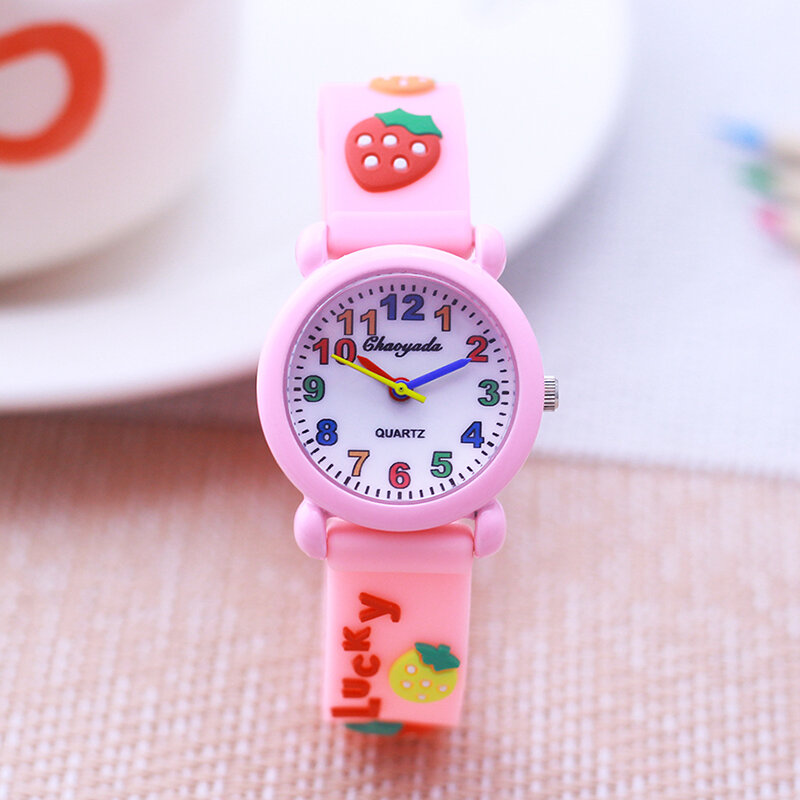 Jam tangan digital anak bayi kecil, arloji olahraga modis warna-warni stroberi imut untuk anak muda dan siswa