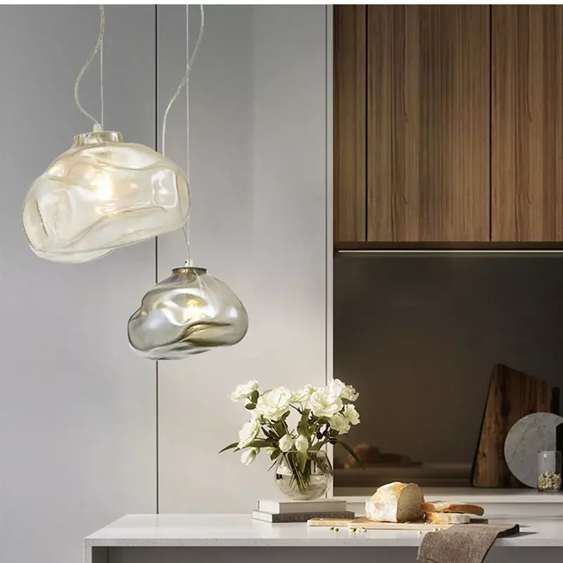 Lampu gantung kaca Cloud Nordic, lampu gantung seni ditiup timbul restoran kamar tidur ruang tamu Bar lampu suspensi kristal