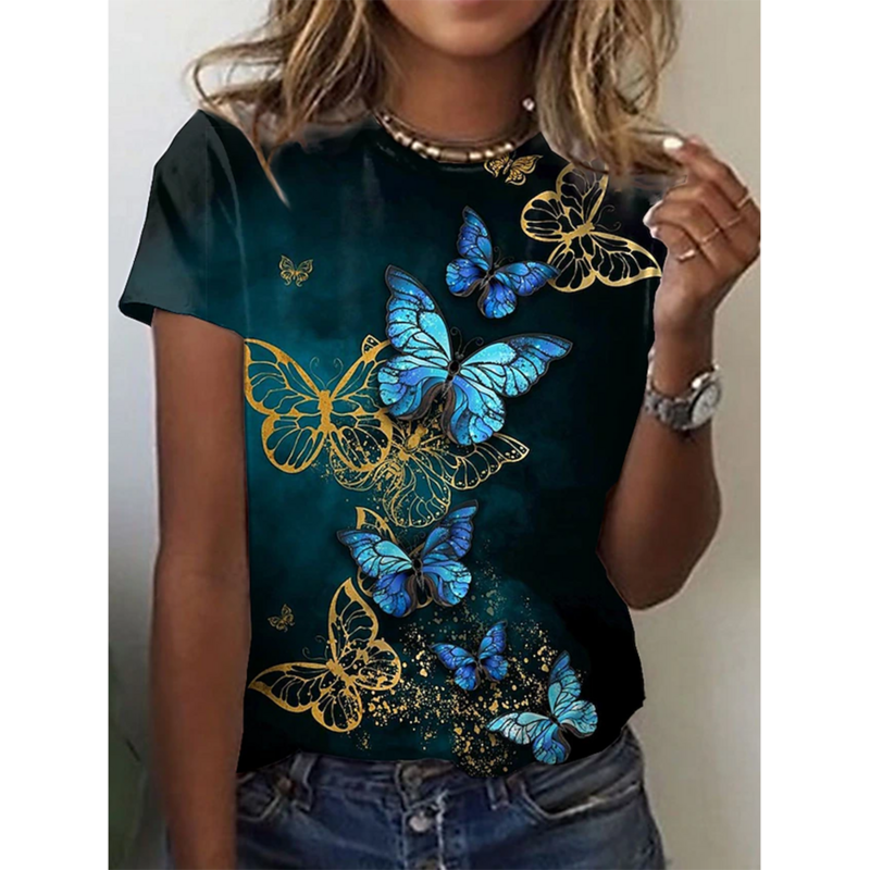 2024 New O-Neck 3d Butterfly Print T Shirt Women's T-shirt Summer Fashion Short Sleeve Tops Oversized Summer Top Female Clothing