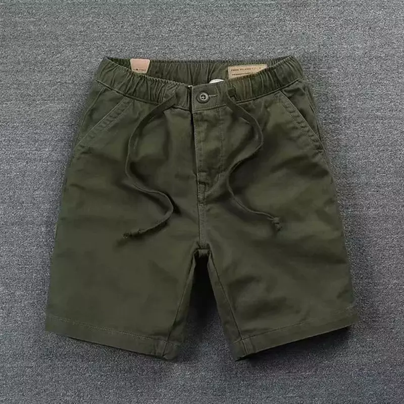 2024 Summer New Fashion Y2K Solid Color Zipper Pockets Shorts Man Elastic Waist Loose Casual Cotton All-match Straight Pants D12