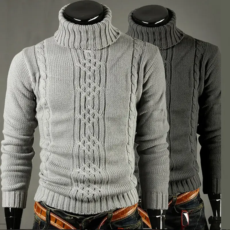Ciepły sweter z golfem mężczyźni ściągają Homme swetry na co dzień męska odzież wierzchnia Slim, dziany sweter