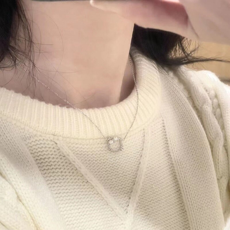Sanrio Kawaii Hellokitty ожерелье прекрасное и простое ожерелье заполненное бриллиантами и жемчугом подарок для девушки подруги подарок на день рождения