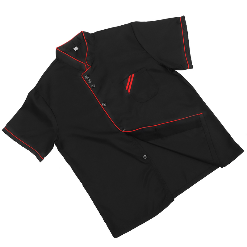 Unisex Chef-Uniform Met Korte Mouwen Basisch Chef-Catering Shirt Voor Bakkerij Foodservice Restaurant Maat Xxxl (Zwart)