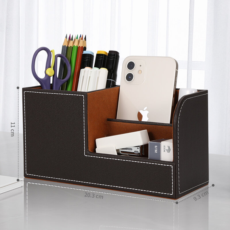 Multi-Functional Stationery Pencil Holder Office Accessories Desk Organizer Wooden Pen Stand Small Storage Box Card Organizer