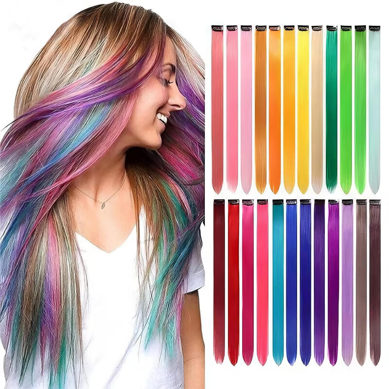 Modne kolorowe kawałki włosów wiszące douszne paski farbowanie włosów kolorowe paski jeden klips długie przedłużanie włosów dla kobiet codziennego użytku