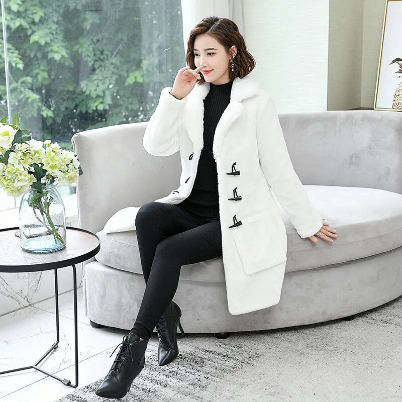 2023 New Autumn and Winter Sheep Cut Fleece Fur Coat for Women Mid length Korean Edition Faux Fox Collar Fur Integrated Faux Fur