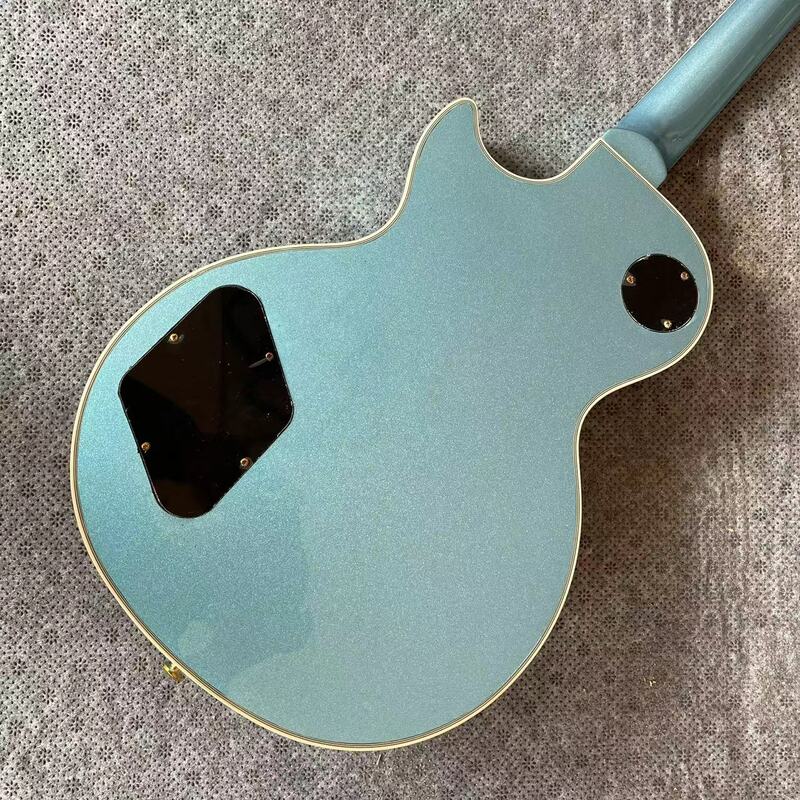 LP integrado guitarra elétrica com corpo de metal azul, cor brilhante, Ebony Fingerboard, Bege Track, fechado Pi, 6 cordas
