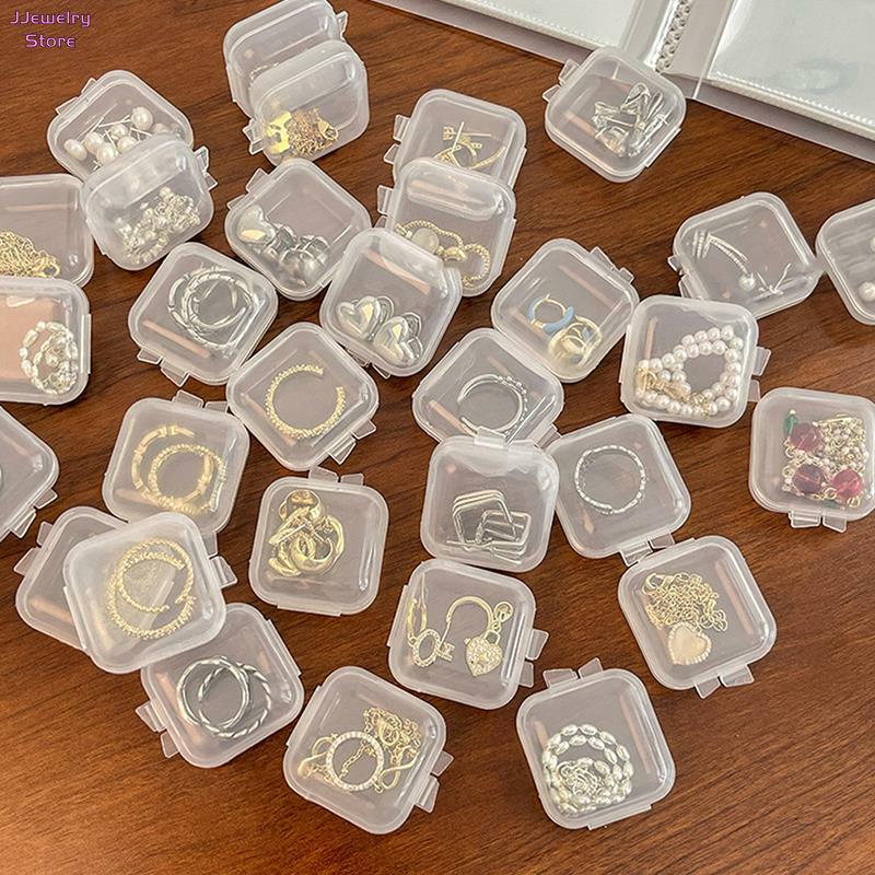 صندوق تخزين صغير من البلاستيك الشفاف مربع ، أقراط تغليف المجوهرات ، منظم صغير ، 10 قطعة