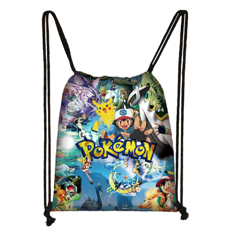Anime Pokemon Drawstring Bags Pocket Monster Pikachu Travel Storage Bags Boys Kids Backpack Cotton Fabric Bags