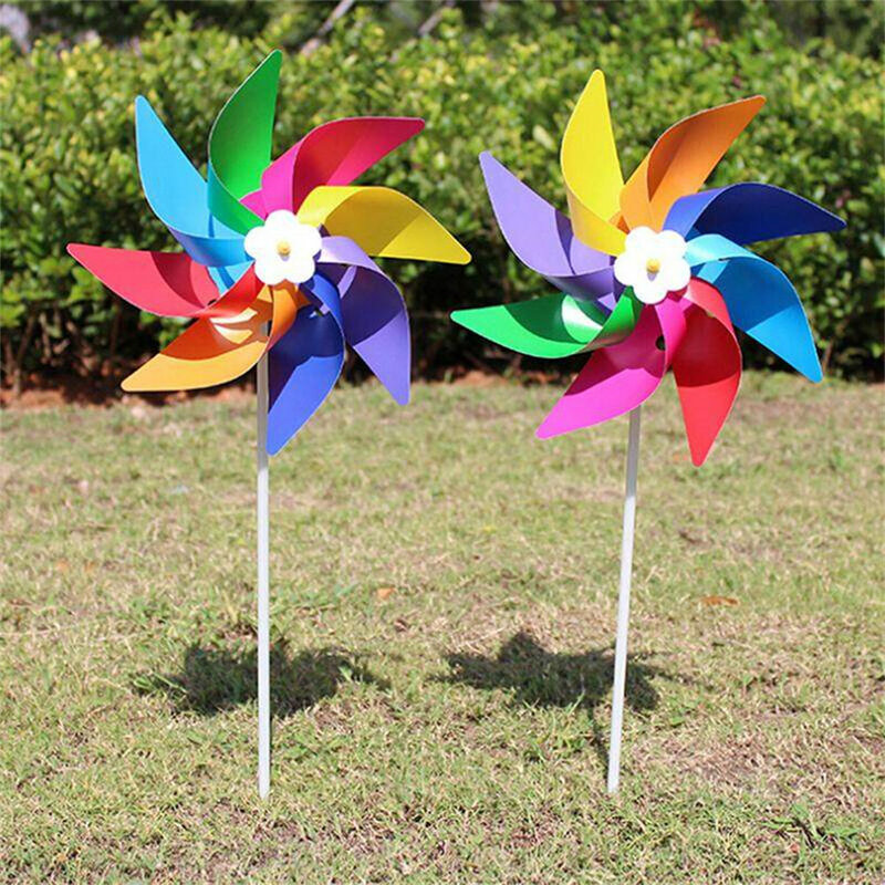 Windmill Wind Spinner Ornamento para Crianças, Jardim de Plástico, Quintal, Decoração Exterior, Artesanato Artesanal, Presente DIY, Colorido, 1Pc