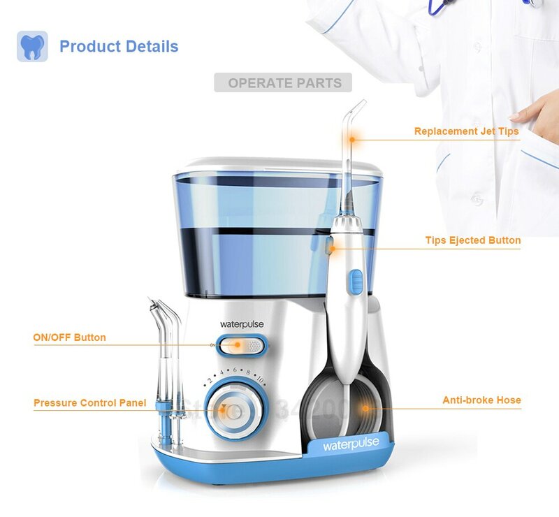 Waterpulse V300G Oral Irrigator 5pcs Tips Dental Water Flosser Electric Cleaner 800ml Oral Hygiene Dental Flosser For Oral Care