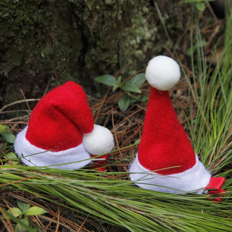 10Pcs Red Christmas Hat Mini Santa Handmade Christmas Hair Clips Hairpins Christmas