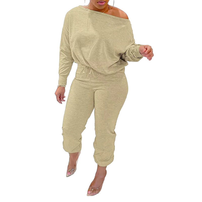 Plus Size Casual Stretchy Two Piece Set Asymmetrical Long Sleeve Pencil Pants Women Tracksuit Streetwear Fashion Clothings 2023