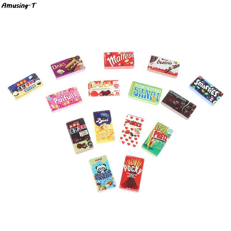 Dollhouse Miniature Food Resin Snacks, cor aleatória, brinquedos de decoração de cozinha, supermercado, 28x16mm, 10 peças por lote