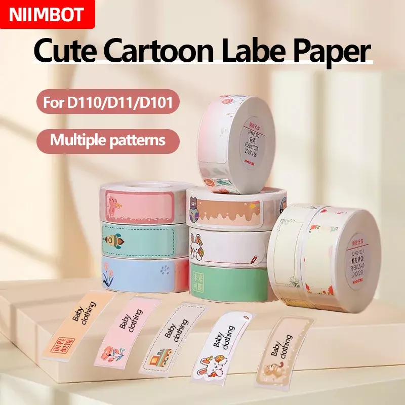 Papel de impressão auto-adesivo térmico, bonito dos desenhos animados Nome Preço Etiqueta, Niimbot Roller Paper, D11, D101, D110