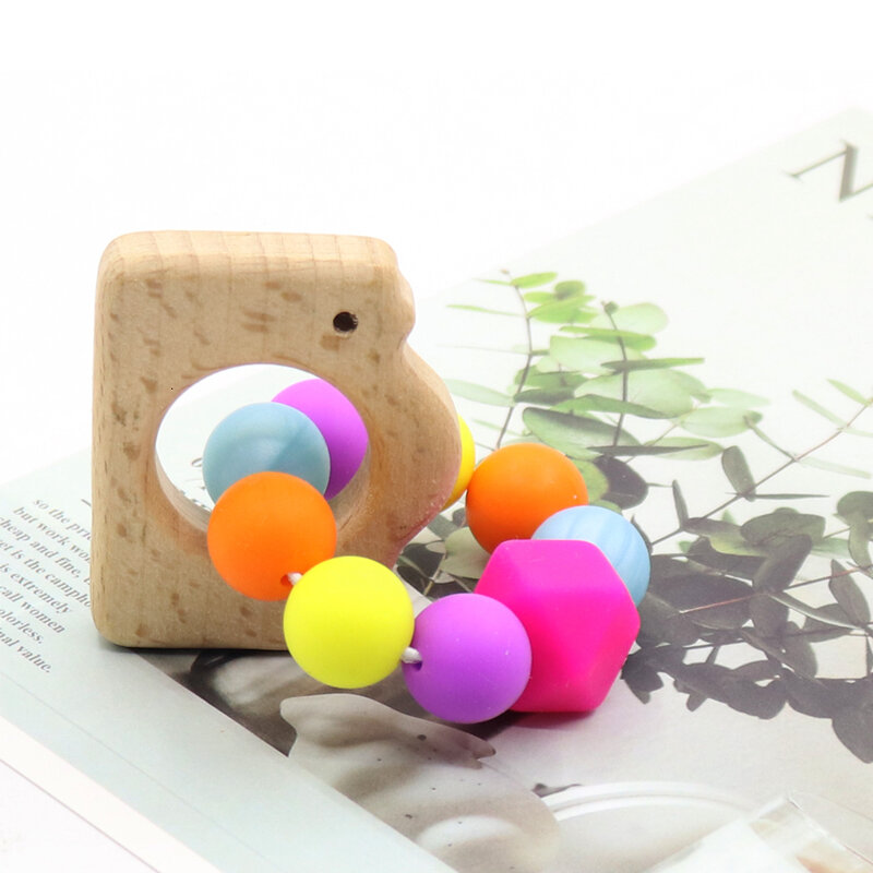 Śliczne w kształcie zwierząt drewniane buk 1 sztuk dziecko silikonowa bransoletka kulki silikonowe gumy bezpieczeństwa Food Grade silikonowe gryzaki zabawki prezentowe