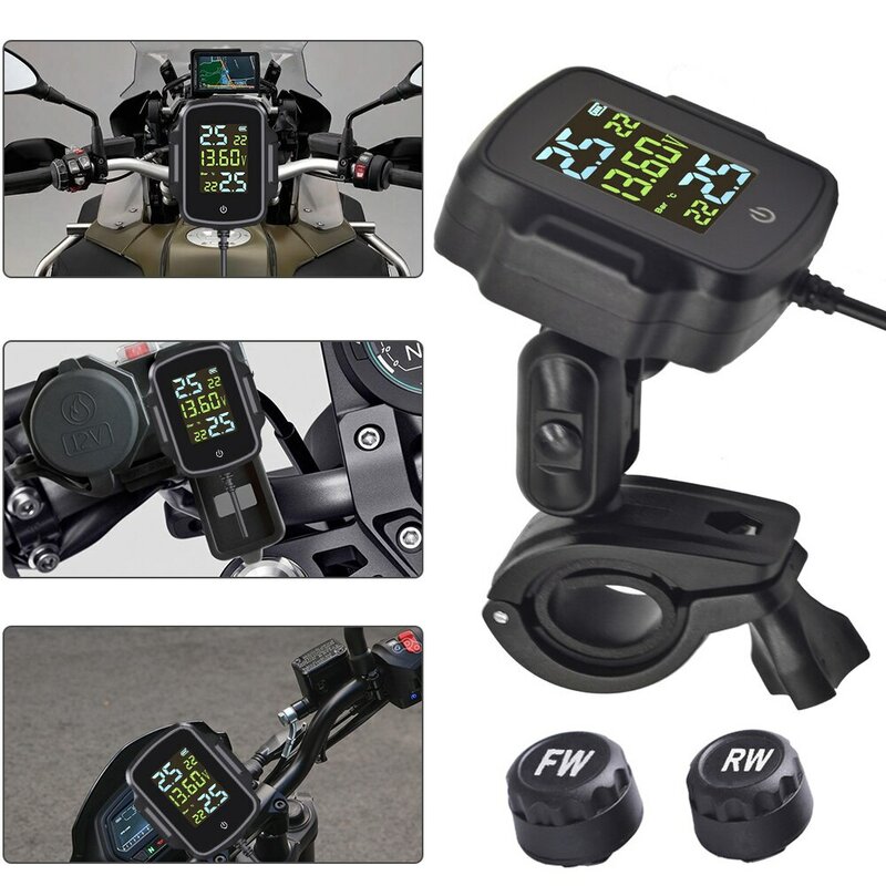 Sistema de alarma de temperatura de neumáticos para motocicleta, TPMS con QC 3,0, carga rápida, salida USB, monitoreo de presión de neumáticos