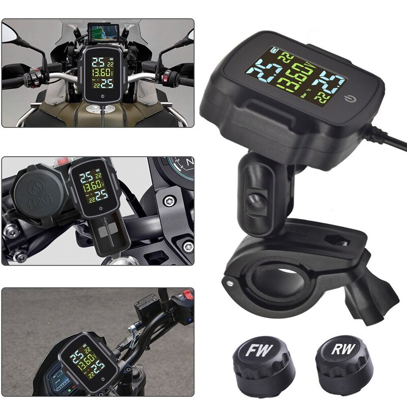 Sistem monitor tekanan ban motor, TPMS sepeda motor dengan QC 3.0 pengisian cepat Output USB sistem Alarm suhu ban motor