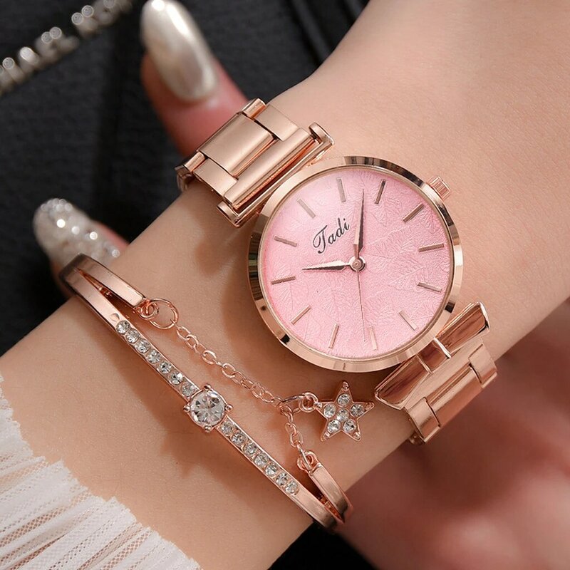 패션 여성 시계 팔찌 세트 로즈 골드 스테인레스 스틸 여성용 럭셔리 쿼츠 손목 시계, 여성 시계