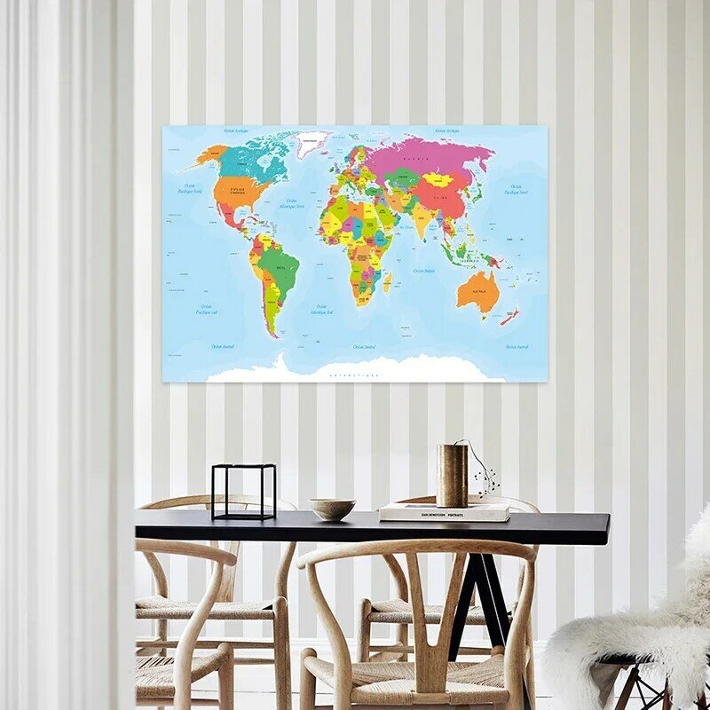 225*150cm w języku francuskim mapa świata plakat na ścianę włóknina obraz na płótnie biuro salon wystrój domu artykuły szkolne dla dzieci