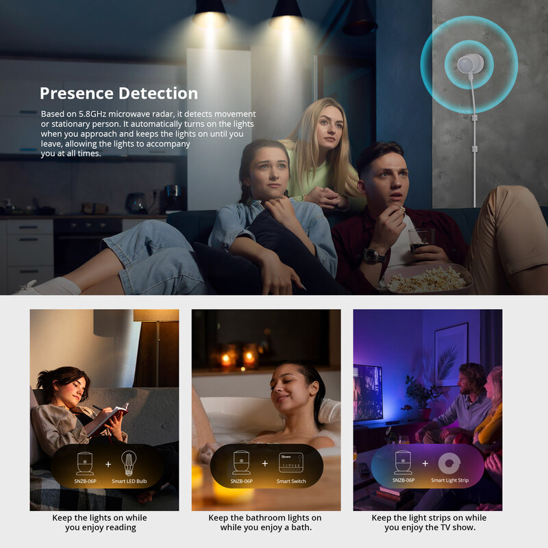 مستشعر ضغط الإنسان SONOFF-Zigbee ، المنزل الذكي ، استشعار الضوء ، رادار الميكروويف ، يعمل مع eWeLink ، Alice ، Alexa ، Google ،