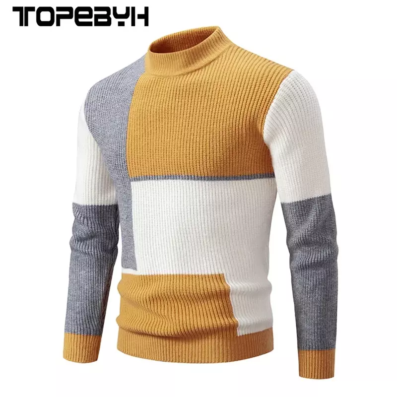 Wysokiej jakości męski nowy jesienno-zimowy swobodny ciepły sweter z dekoltem dzianinowy sweter ciepłe bluzki