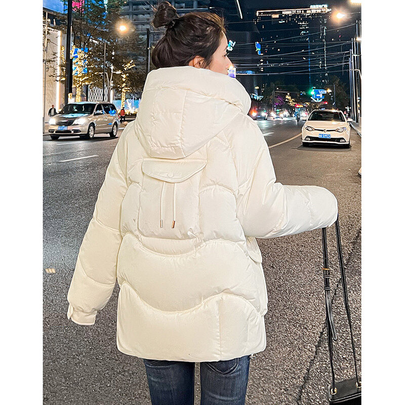 Parkas Down Cotton Coat Women's 2024 Autumn Winter Hooded Loose Thick Warm Jacket Ladies Padded Student Fashion Bread Outerwear
