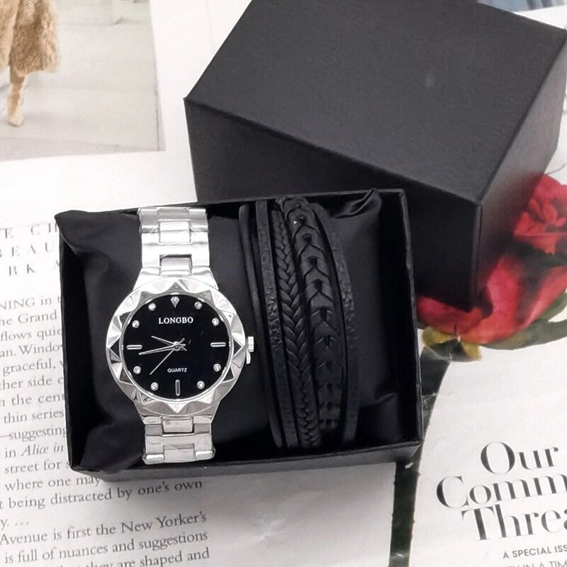 Orologio al quarzo da uomo di moda orologio da lavoro in acciaio inossidabile 3Bar orologio da polso di lusso impermeabile con bracciali Learther + scatola maschile reloj