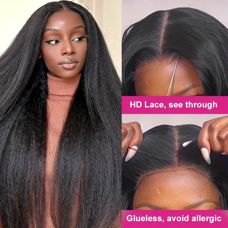 Kinky Straight Human Hair Wig For Women 13x4 Lace Front Wigs Human Hair Pre Plucked  Yaki Straight Brazilian Human Hair Wigs