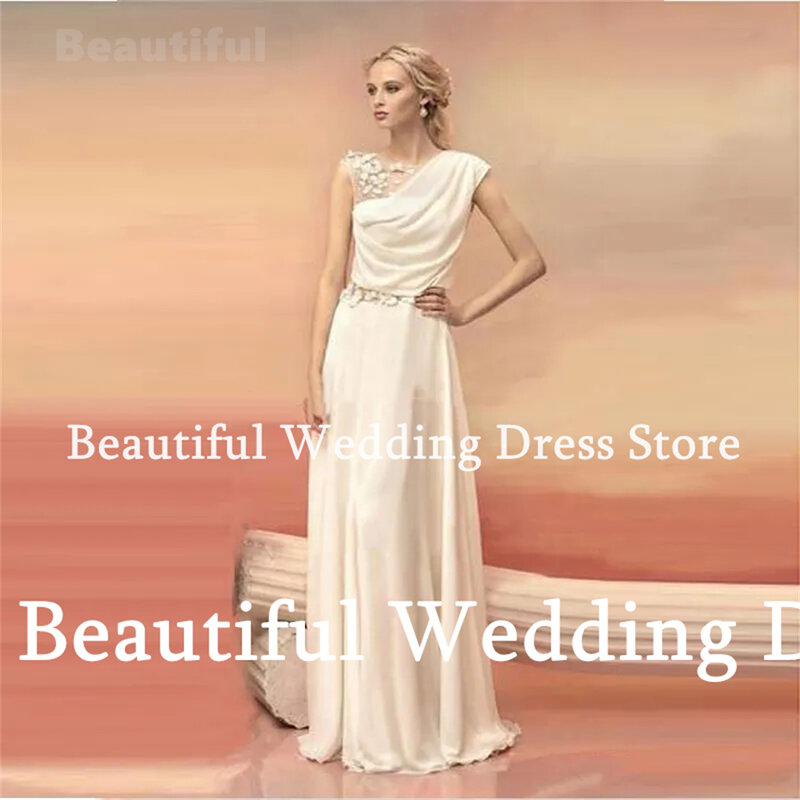 New 2024 Wedding Dress For Women O-Neck Sleeveless Flowers Appliques A-Line Chiffon Floor-Length Vestidos de novia Bridal Gown