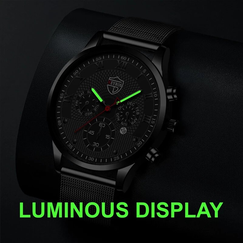 2022 Luxe Fashion Heren Horloges Rvs Mesh Riem Quartz Horloge Lichtgevende Klok Mannen Business Casual Lederen Horloge
