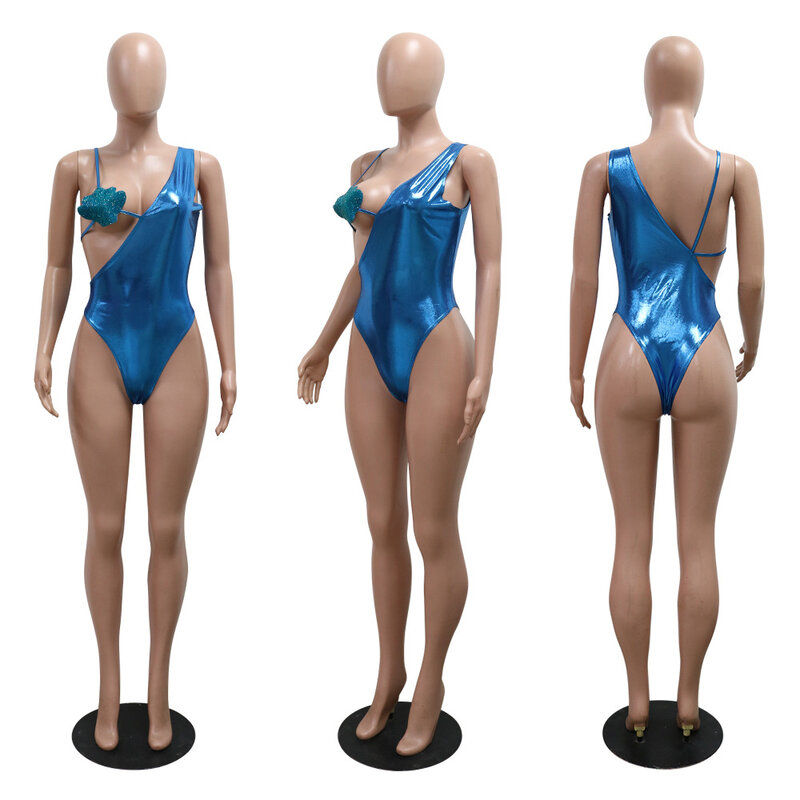 Colore metallico Sexy costume intero 2024 estate moda tinta unita senza maniche Backless triangolo body per le donne Beachwear