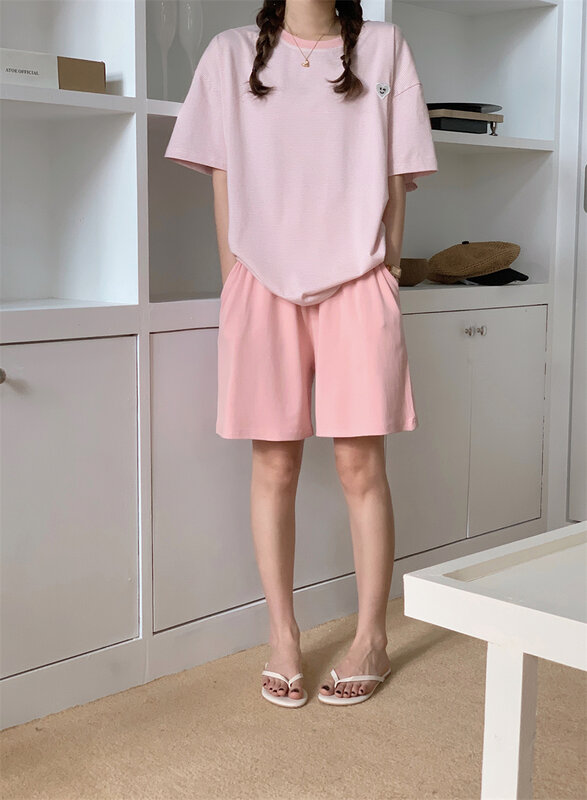 Conjunto de pijama de manga curta feminino, roupa de casa bonita, novo, primavera e verão, 2 conjuntos, 2023