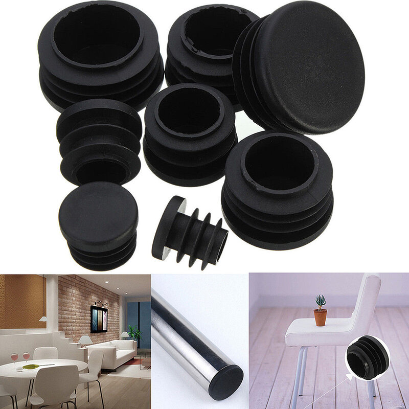 Plástico preto Blanking End Caps, Cap Insert Plugs, Bung para tubo de tubo redondo, 10 Pcs