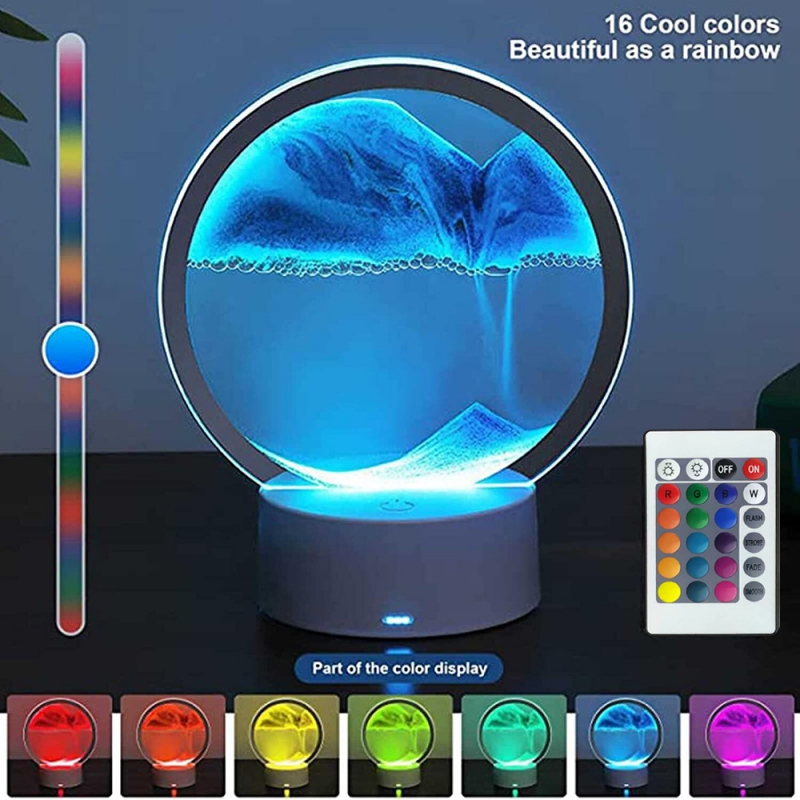 Lampe de sable LED RVB avec télécommande, cadre d'art de sable mobile 3D, veilleuse avec sablier, affichage 3D de la mer profonde, 16 couleurs